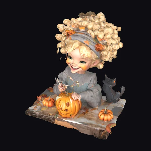 Carving Pumpkin Happy Child