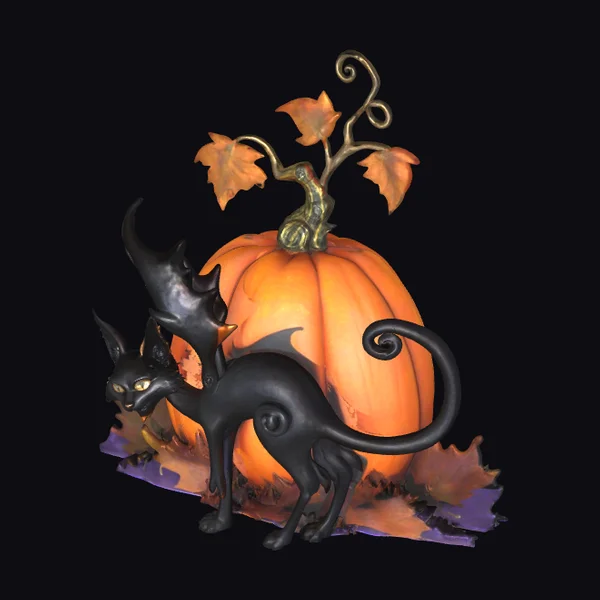Black Cat Pumpkin Scene