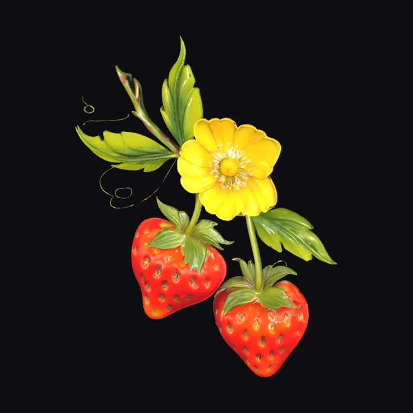 Two Strawberries with Flower