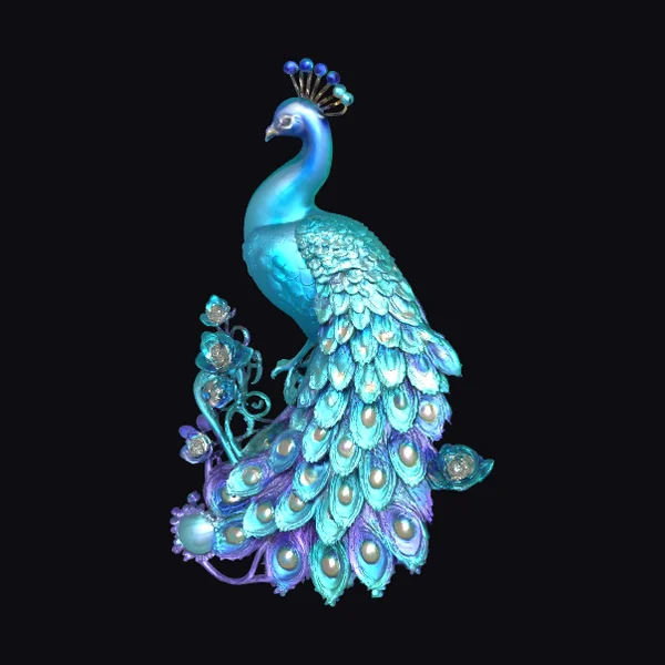 Blue Peacock with Floral Accent