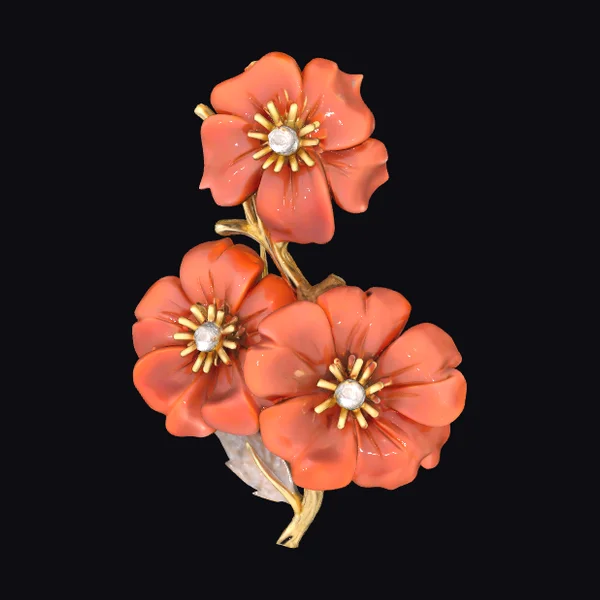 Coral Flower Brooch