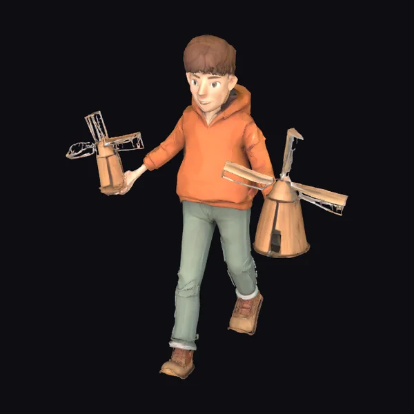 Boy Holding Windmills