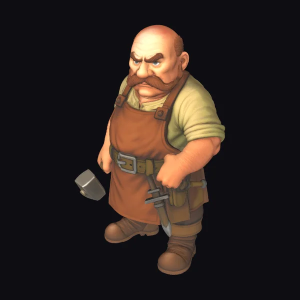 Bald Blacksmith with Hammer