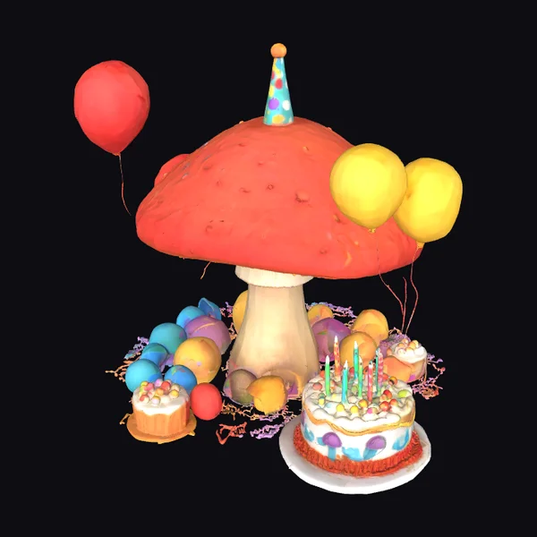 Giant Mushroom Birthday Scene
