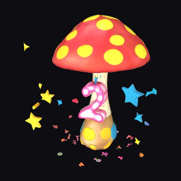 Colorful Cartoon Birthday Mushroom