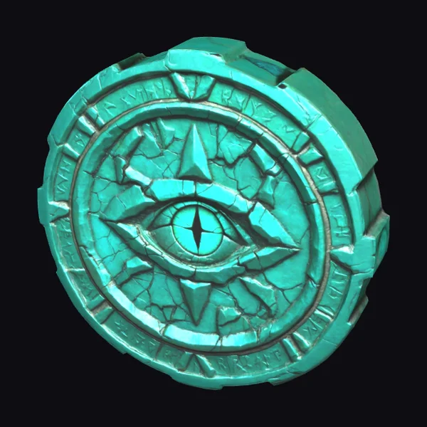 Glowing Cyan Ancient Coin