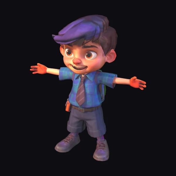 Cartoon Schoolboy with Backpack