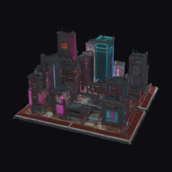 Cyberpunk City Building Facades