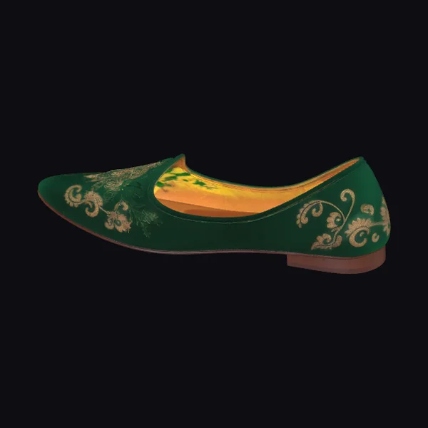 Green Embroidered Flat Shoe