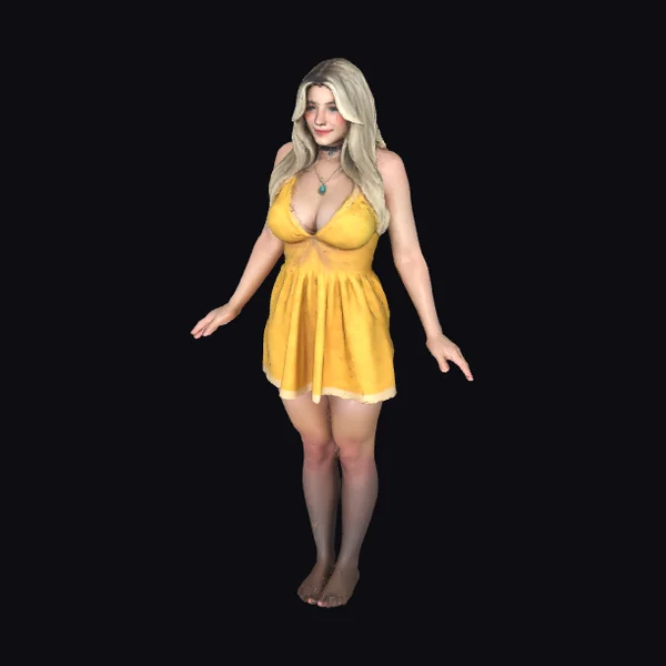 Blonde Woman in Yellow Dress