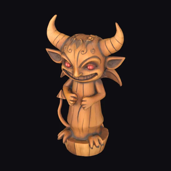 Wooden Demon Totem Figure