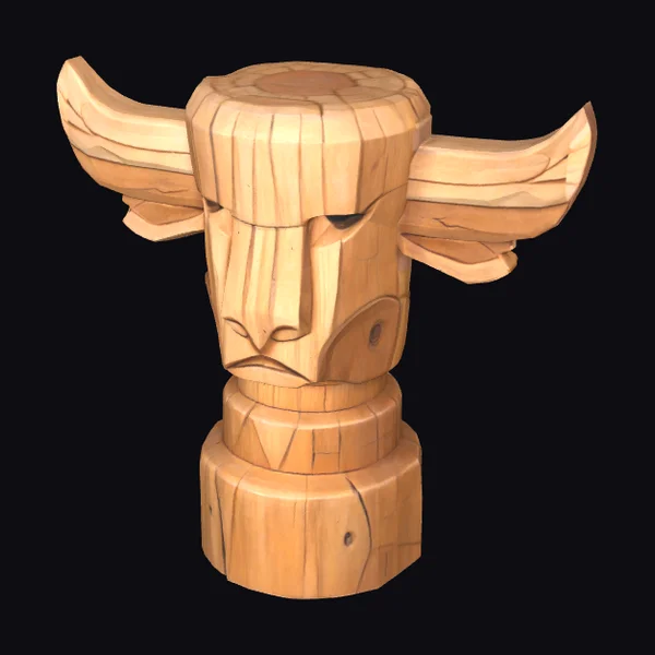 Wooden Bull Totem Head