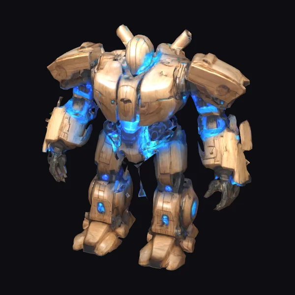 Wooden Robot with Glowing Blue