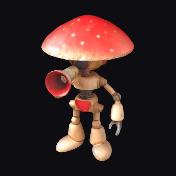 Wooden Robot with Fungi Head