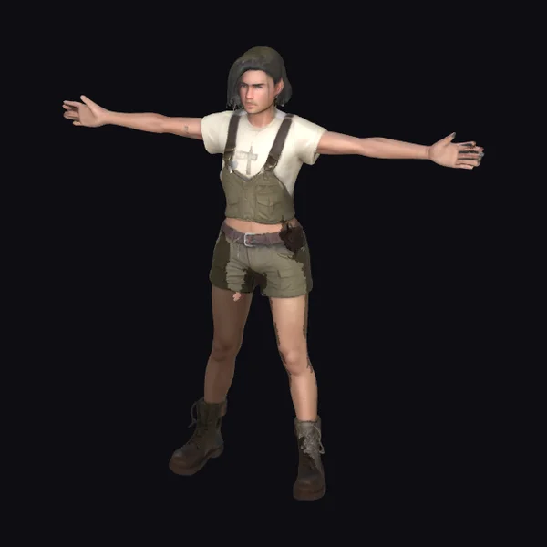 Woman in Olive Overalls