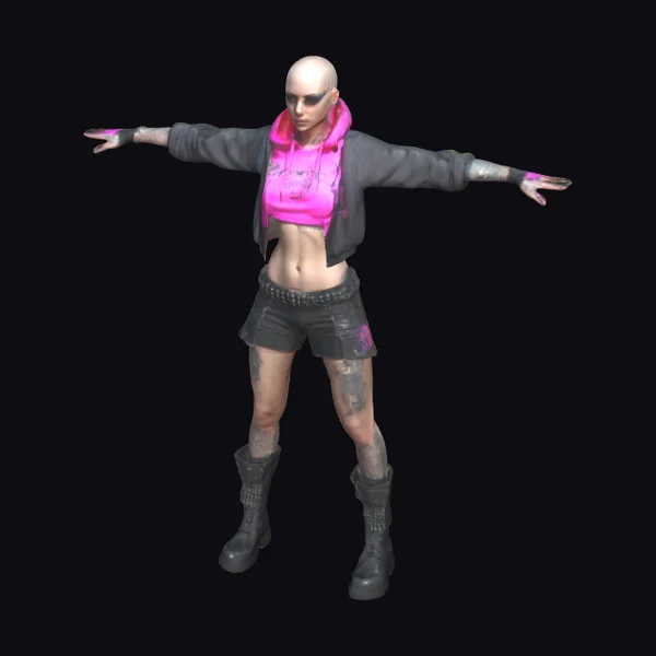 Bald Female Cyberpunk Character