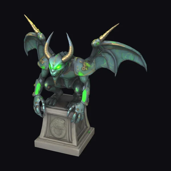 Robotic Gargoyle on Pedestal