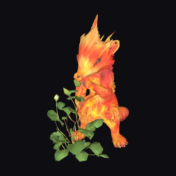 Flaming Fox Eating Greens