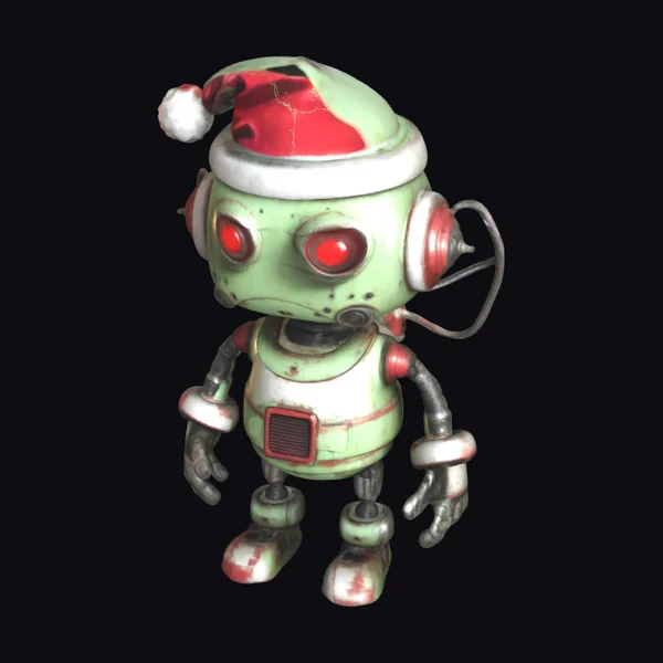 Worn Robot with Santa Hat