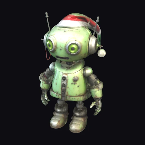 Worn Robot with Santa Hat