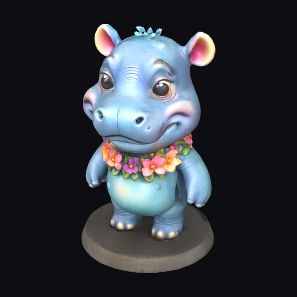 Blue Hippo with Flowers
