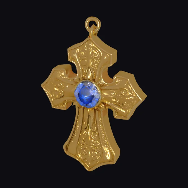 Golden Cross with Blue Gem
