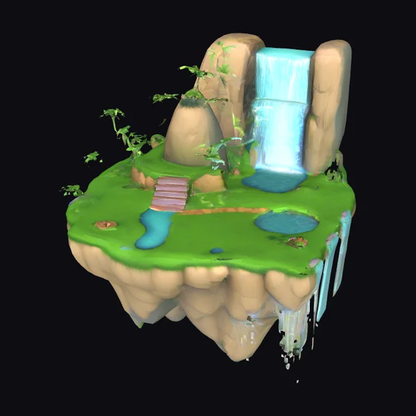 Floating Rocky Waterfall Oasis