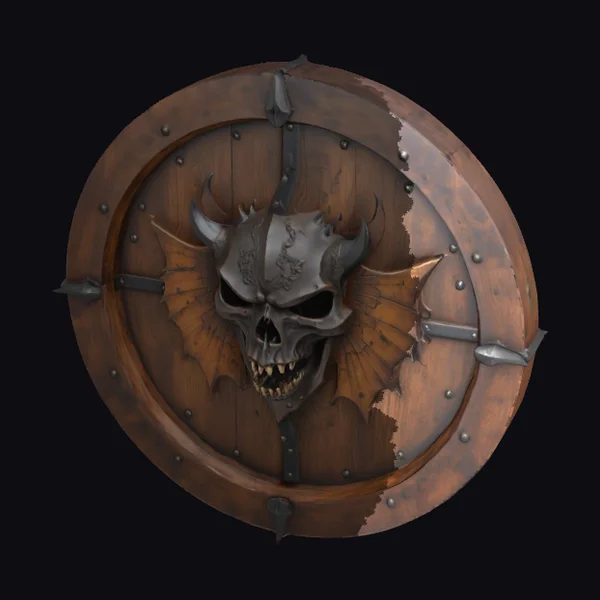 Wooden Shield with Skull