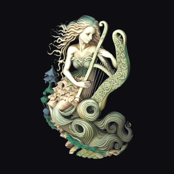 Mermaid Playing Harp