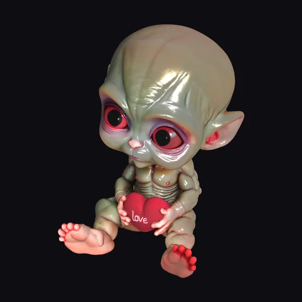 Alien Baby Holding Heart