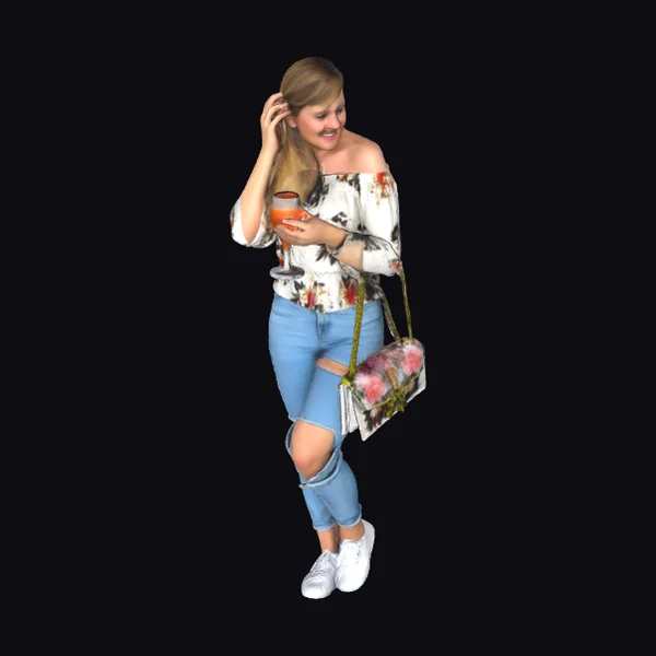 Woman with Floral Bag