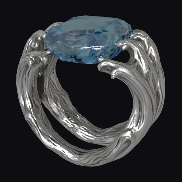 Wave Carved Aquamarine Ring