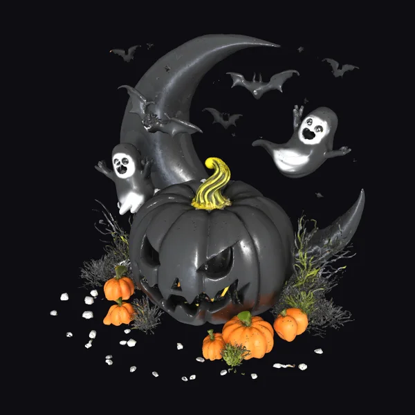 Black Pumpkin Halloween Scene
