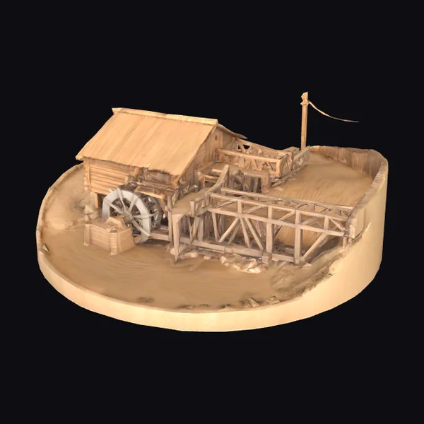 Wooden Water Mill Scene