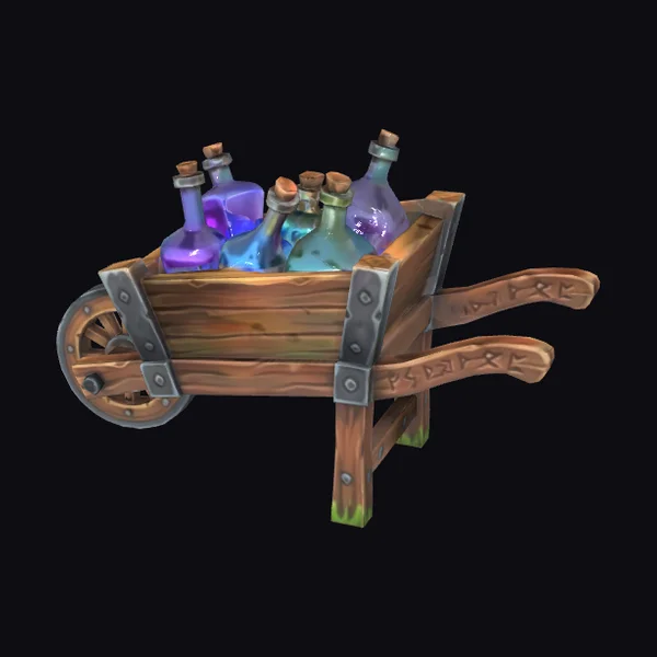 Wooden Cart with Bottles