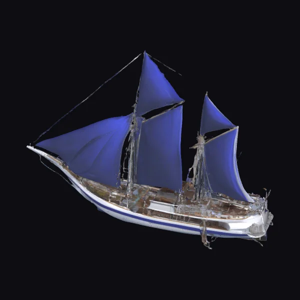 Sailing Vessel with Blue Sails