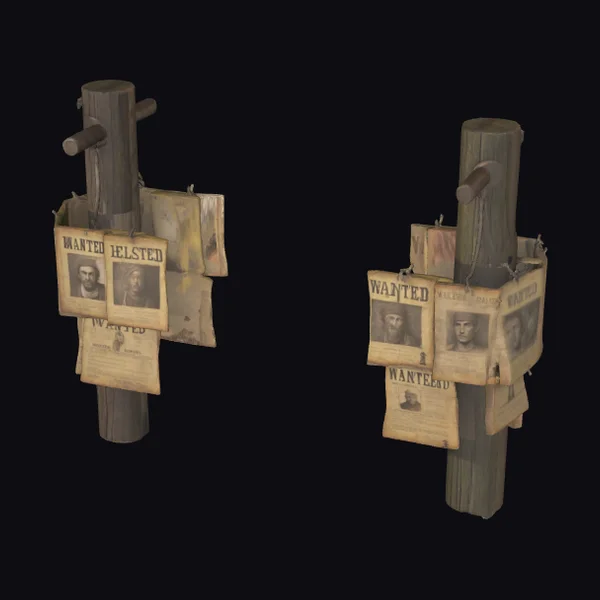 Wanted Posters on Wooden Pole