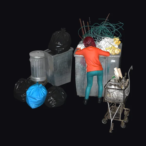 Woman Searching Trash Cans