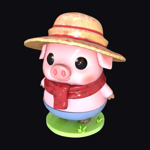 Pig in Straw Hat