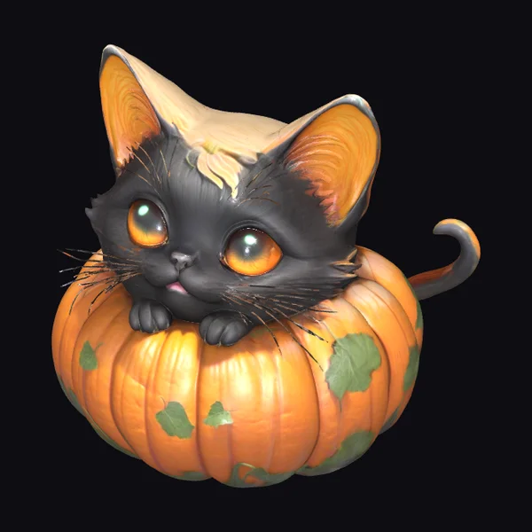 Black Cat in Pumpkin