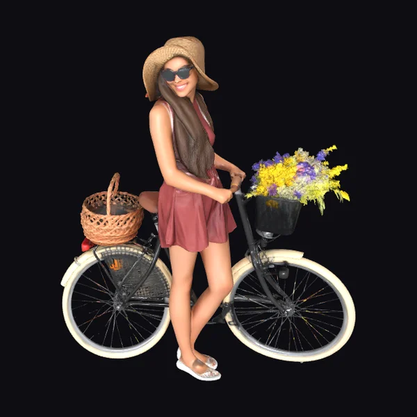 Woman with Bicycle Flowers
