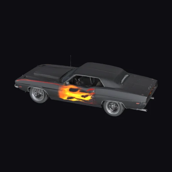 Black Muscle Car Flames