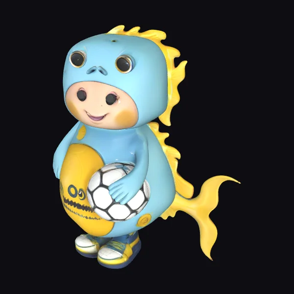 Blue Dinosaur Holding Soccer Ball