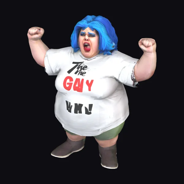 Angry Obese Blue-Haired Woman