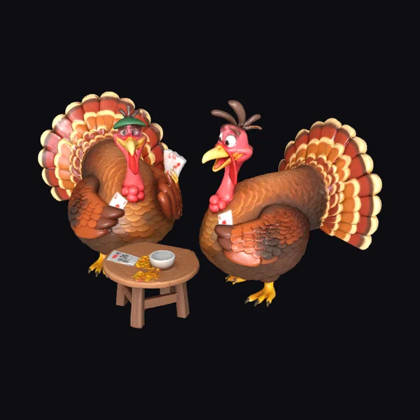 Cartoon Turkeys Playing Cards