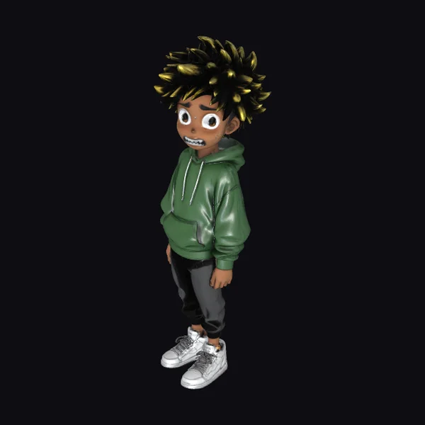 Anime Boy with Green Hoodie