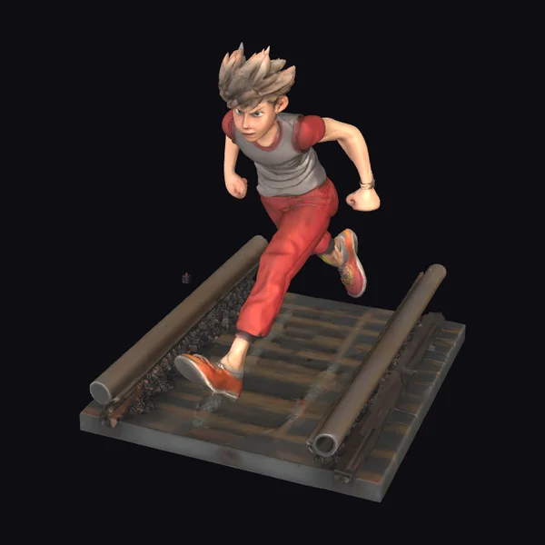 Boy Running on Train Tracks