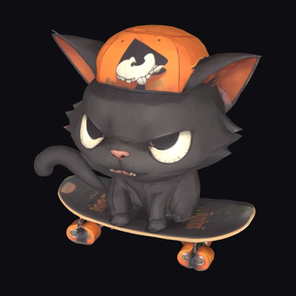 Black Cat on Skateboard