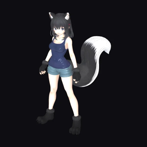 Foxgirl in Denim Outfit