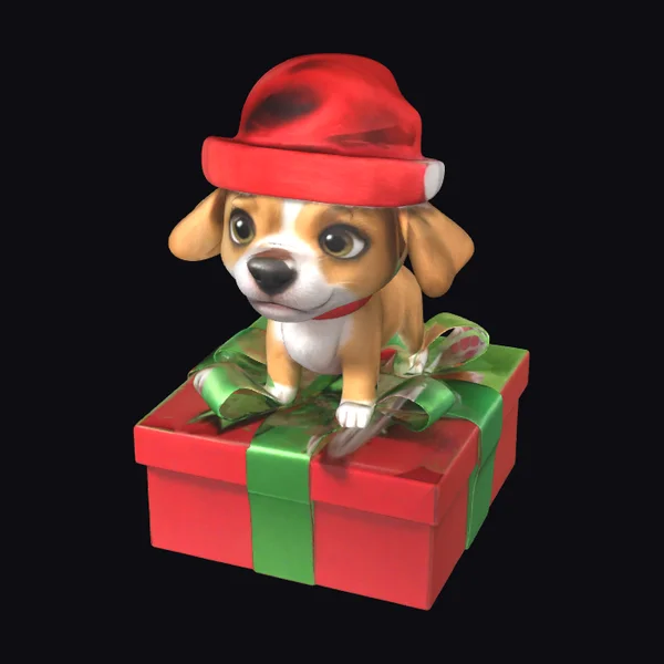 Cartoon Dog in Santa Hat